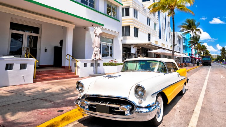 Photo of a car parked on Ocean Drive in South Beach