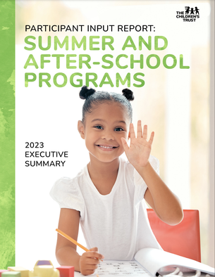Cover for Summer and After-School Programs Report featuring a young girl waving and smiling.