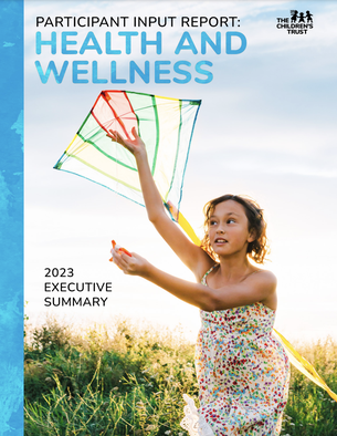 Cover for the Health and Wellness report featuring a young girl flying a kite in a meadow.