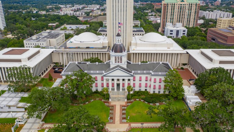 An aerial view of the Florida State Capitol building
